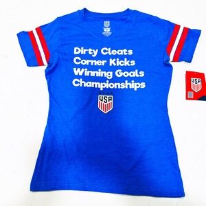 NEW USA Soccer V-Neck Shirts Red White Blue Dirty Cleats Corner Kicks Girls Size